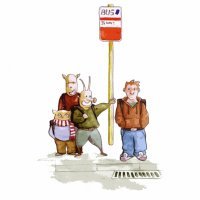 Children at the bus stop: Educative illustration 